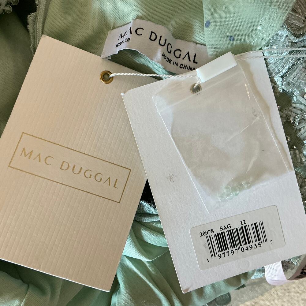 Mac Duggal 20978 Sage Green Cocktail Dress Beaded Lace Fit & Flare Midi Size 12 - Picture 8 of 10